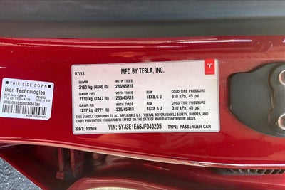 2018 Tesla Model 3 Long Range Battery